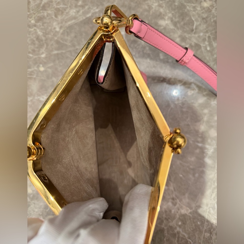 Etro Pink Leather Shoulder Bag with Gold-Tone Trim - Picture 12 of 15